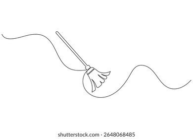 Uma linha vetor vassoura ilustração simples mínima ferramenta de limpeza ícone no esboço moderno