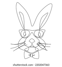 One Line Bunny Rabbits Print Art . Minimal Line drawing. Line Vector illustration. Year of the Black Water Rabbit. Animal Drawing . Black and White.