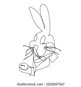 One Line Bunny Rabbits Print Art . Minimal Line drawing. Line Vector illustration. Year of the Black Water Rabbit. Animal Drawing . Black and White.