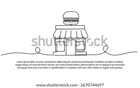 One line of burger restaurant. Abstract minimal continuous line.