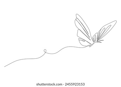 One line butterfly illustration. Outline vector animal. Continuous single hand drawn sketch. Summer insect in trendy doodle style