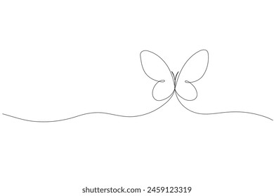 One line butterfly. Outline vector insect. Continuous single hand drawn sketch. Summer animal in doodle style