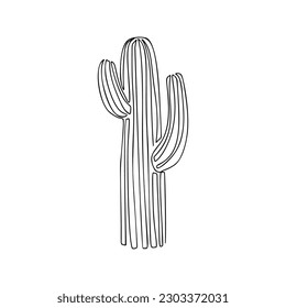 One Line Cactus Drawing, Continuous modern illustration