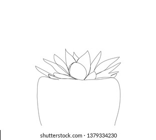 One line cactus on pot drawing