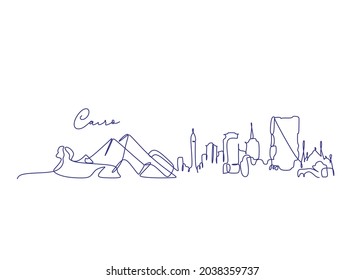 One line  Cairo skyline. Simple modern minimaistic style vector. One single line drawing of Cairo city skyline, Egypt. Historical town landscape postcard print. Best holiday destination. 