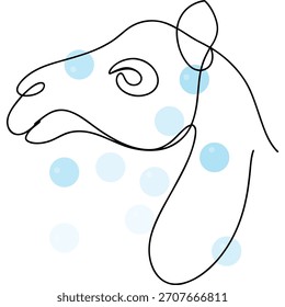 Cabeza de camello de una línea con burbujas azules Arte animal moderno