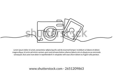 One line of camera. Abstract minimal continuous line.