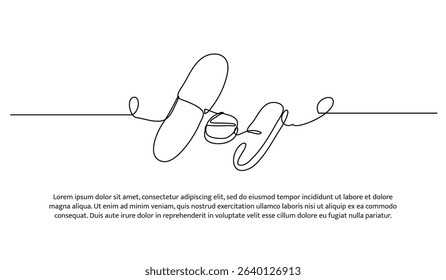 One line capsule pill. Abstract minimal continuous line.