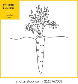 One line carrot drawing. Editable stroke continuous line. Vector illustration of plant concept. Line thickness can be changed.