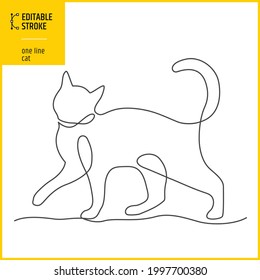 One line cat design. Editable stroke hand drawn vector illustration.