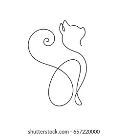 One line cat design silhouette.hand drawn minimalism style vector illustration