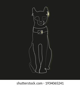 One line cat image. Egyptian cat Bast on a black background