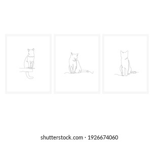 One line Cat poses set, poster stock illustration
