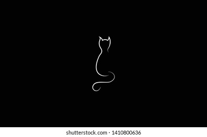 one line Cat vector  logotype with black background 