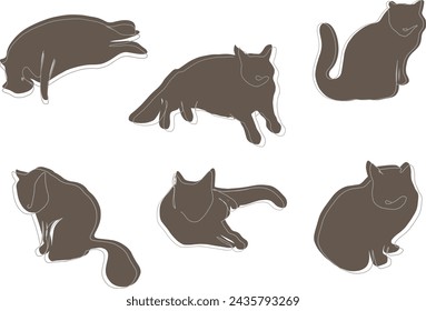 One line cats set illustration vector doodle lying sitting relaxation pets cute fluffy