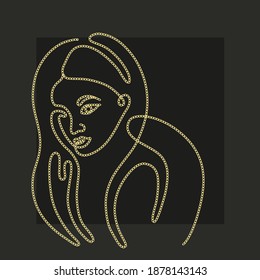 One line chain art. Design element for fabric, textile, wallpaper, scrapbooking or etc. Isolated on black background.