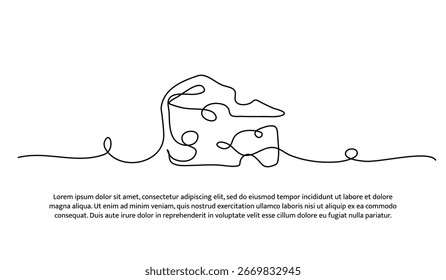 One line of cheese. Abstract minimal continuous line.