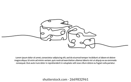 One line of cheese. Abstract minimal continuous line.