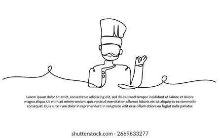 One line of chef. Abstract minimal continuous line.