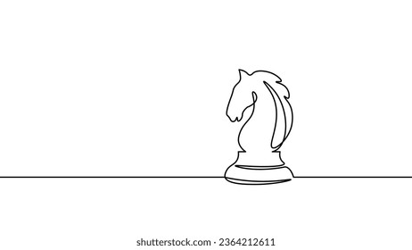 One line chess knight silhouette drawing. Continuous line sketch play strategy game graphic object element business concept. Simple outline vector illustration