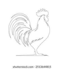 One line chicken family. Rooster, hen and chickens, farm birds continuous line vector illustration, graphic design modern continuous line drawing