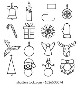 One line christmas icons set