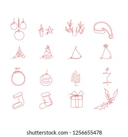 One line christmas objects vector