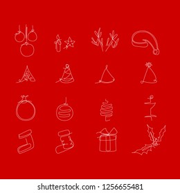 One line christmas objects vector