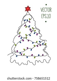 one line christmas tree whith garland and star