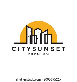 ciudad de una línea con el logo de la puesta de sol diseño vector símbolo gráfico icono de símbolo ilustración idea creativa
