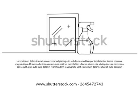 One line cleaning window glass using spray. Abstract minimal continuous line.