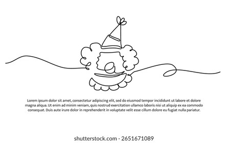 One line of clown. Abstract minimal continuous line.