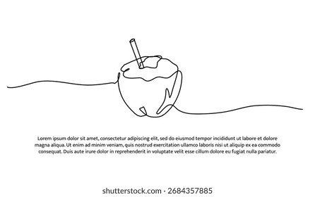 One line of coconut. Abstract minimal continuous line.