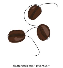 One line coffee beans, illustration. Ready-made image for stylish poster, cafeteria dash and logo.