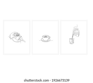 One line coffee set, poster stock illustration