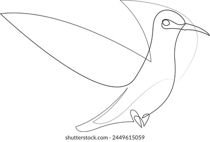 Silueta de diseño de moscas colibri de una línea. Ilustración vectorial de pájaro de estilo minimalista dibujado a mano.