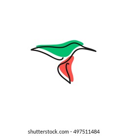 One line colibri flies design silhouette.Hand drawn minimalism style vector illustration