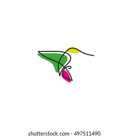 One line colibri flies design silhouette.Hand drawn minimalism style vector illustration