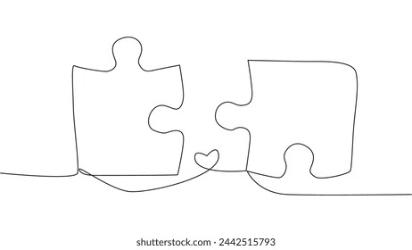 One line connecting puzzle pieces in one continuous line. Puzzle element