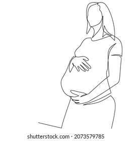 One line continue art pregnant belly woman illustration background skecth drawing vector 