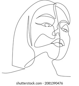 One line continue art skecth drawing of face human woman illustration background vector