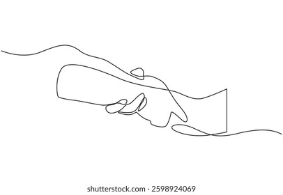 One line continuous abstract arms supporting each other, Continuous one line drawing of hands holding each other. One line drawing illustration of international charity day.