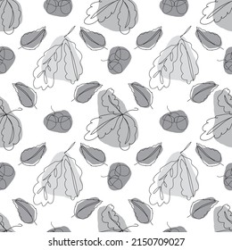 One line continuous of abstract autumn leaves seamless pattern. Simple art vector illustration for packaging, wallpaper, wrapingpaper, fashion desine. Single line drawing art.   