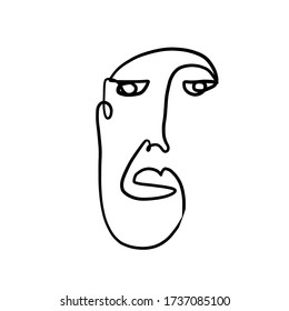 Una línea de cara abstracta continua. Icono mínimo. Arte contemporáneo. Diseño para la decoración de paredes, impresiones, tatuajes, logotipo, impresión de tela, etiquetas, pegatinas.