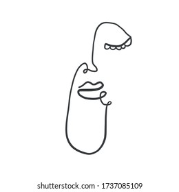 One line continuous abstract face. Minimal icon. Contemporary art. Design for wall decor, prints, tattoo, logo, print for cloth, labels, stickers.
