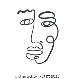 One line continuous abstract face. Minimal icon. Contemporary art. Design for wall decor, prints, tattoo, logo, print for cloth, labels, stickers.
