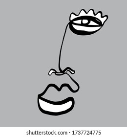 Una línea de cara abstracta continua. Icono mínimo. Arte contemporáneo. Diseño para la decoración de paredes, impresiones, tatuajes, logotipo, impresión de tela, etiquetas, pegatinas.