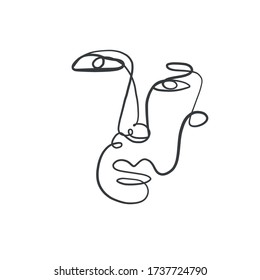 Una línea de cara abstracta continua. Icono mínimo. Arte contemporáneo. Diseño para la decoración de paredes, impresiones, tatuajes, logotipo, impresión de tela, etiquetas, pegatinas.