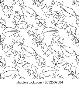 One line continuous of abstract leaves seamless pattern. Simple art vector illustration for packaging, wallpaper, wrapingpaper, fashion desine. Single line drawing art.   