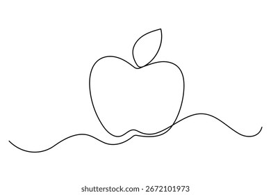 One line continuous apple fruit drawing vegan outline minimal vector illustration
